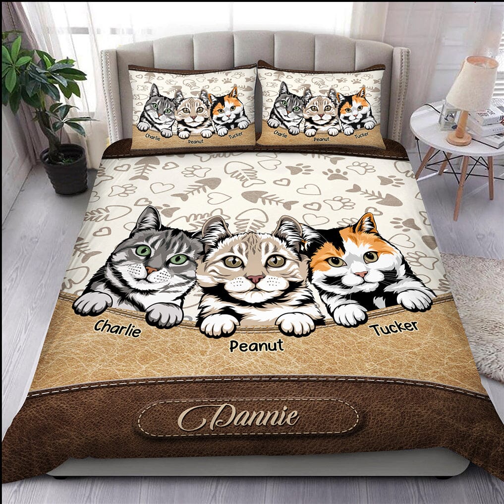 Leather Texture Cute Cat Kitten Pet Personalized Bedding Set case Purrfect Gift for Cat Lovers HTN05DEC23TT2 Bedding Set HumanCustom - Unique Personalized Gifts Made Just for You US TWIN 