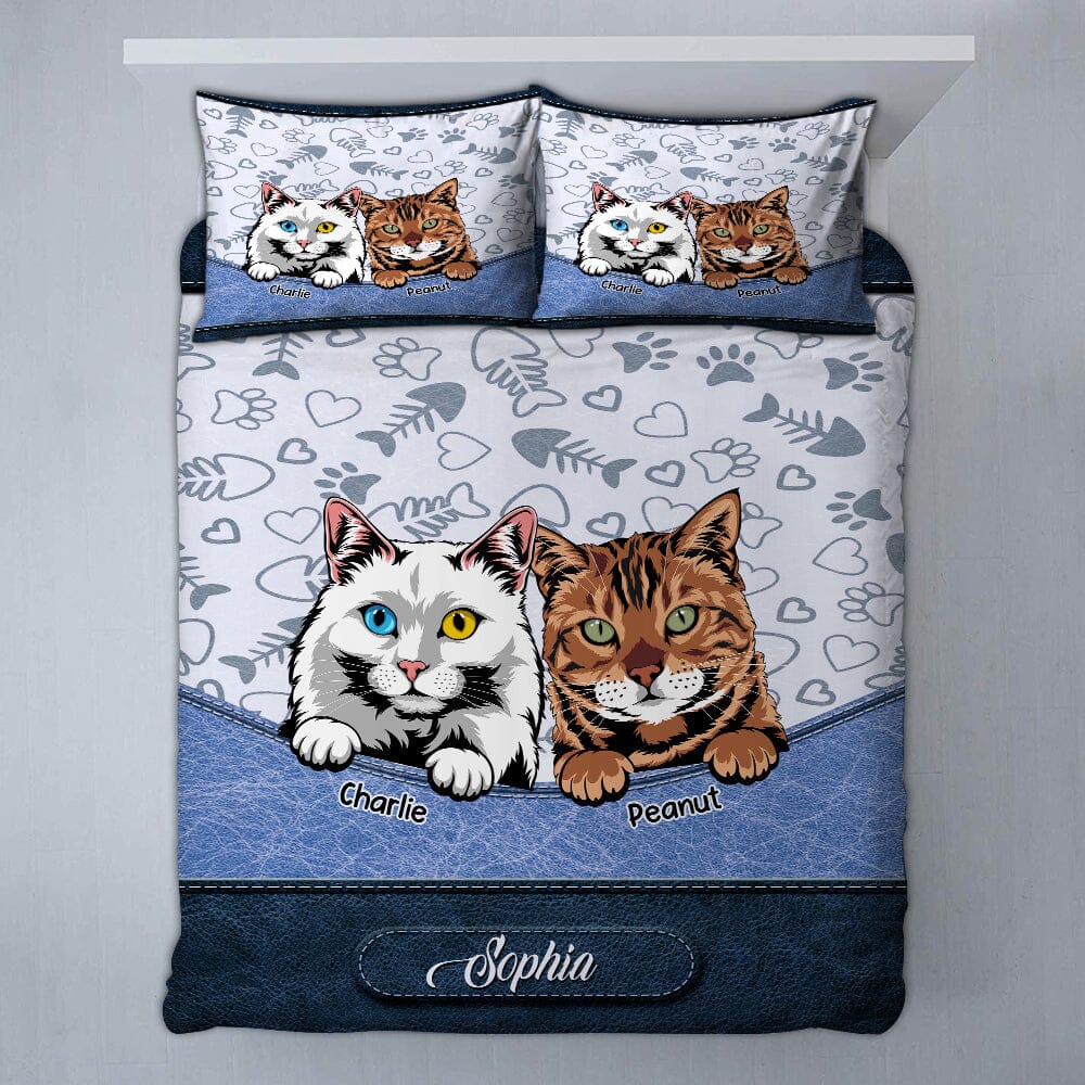 Leather Texture Cute Cat Kitten Pet Personalized Bedding Set case Purrfect Gift for Cat Lovers HTN05DEC23TT2 Bedding Set HumanCustom - Unique Personalized Gifts Made Just for You 