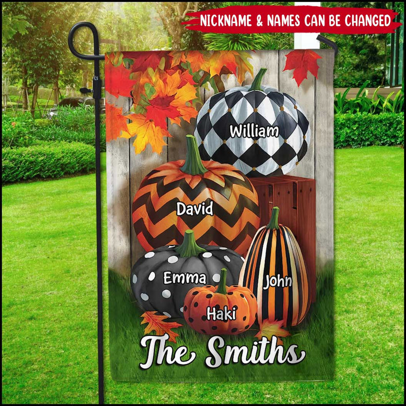 Family Pumpkins Patch Fall Season Vibe Personalized Garden Flag Perfect Gift for Family Members