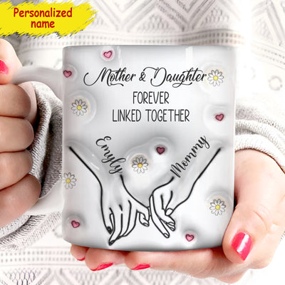Mother & Daughter Forever Linked Together Personalized White Edge-to-Edge Mug HTN06APR24CT1