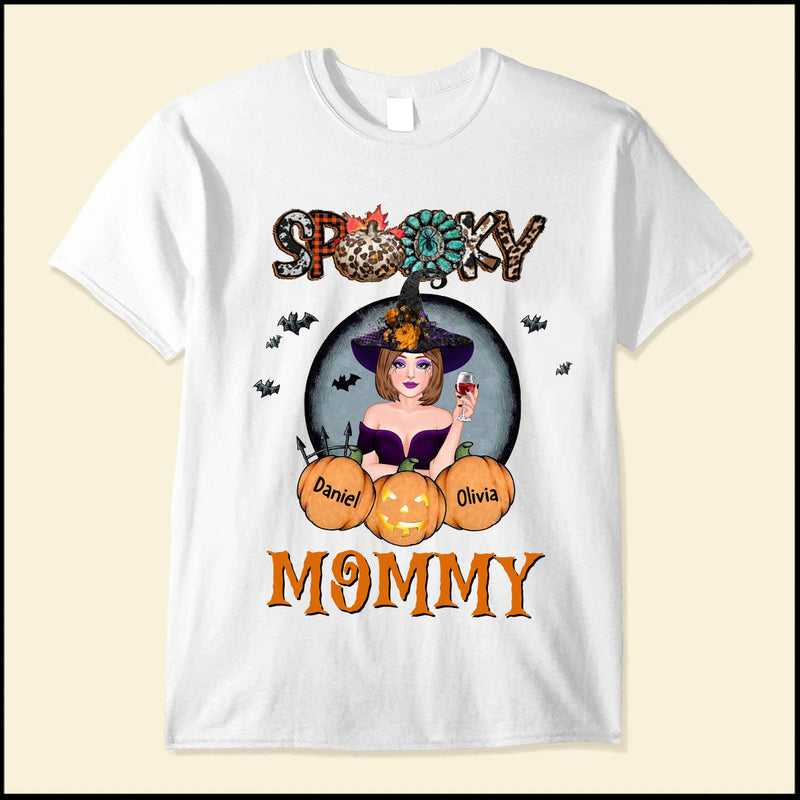 Spooky Grandma With Pumpkin Grandkids Personalized White T-shirt