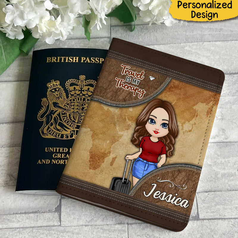 Discover Travel is my therapy Travel Lover Personalized Passport Cover