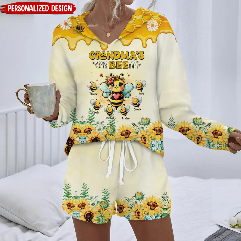 Grandma's reasons to bee happy Personalized Hoodie Two Piece Set