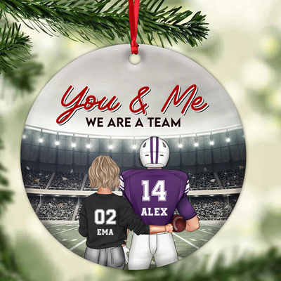 You & Me We are a team American Football Couple Personalized Circle Ceramic Ornament HTN06SEP23NA2