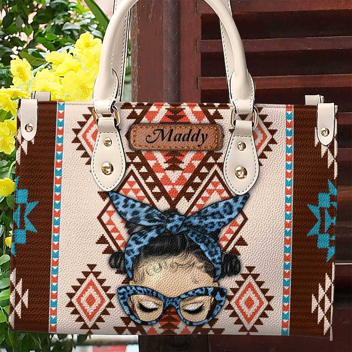 Boho Aztec Messy Bun Girl Personalized Leather Handbag HTN07DEC23NA1 Leather Handbag HumanCustom - Unique Personalized Gifts Made Just for You 