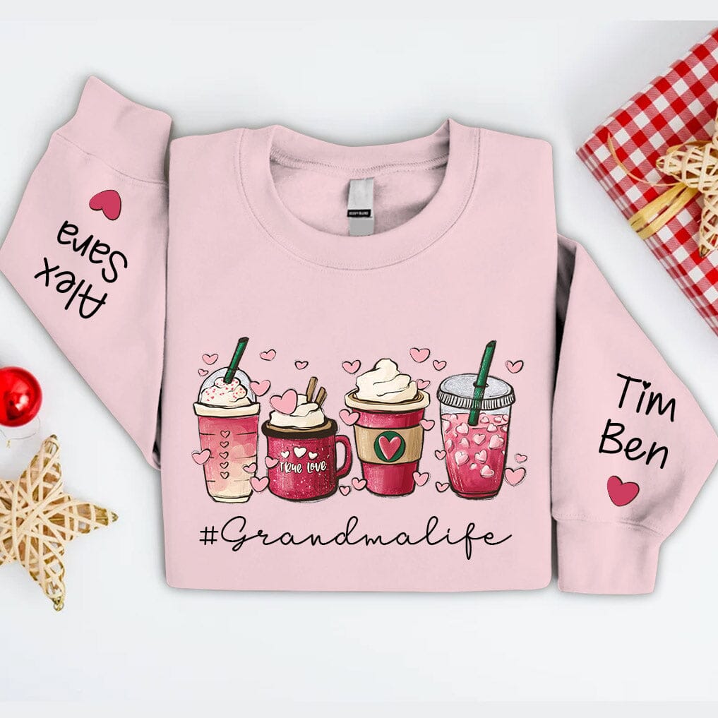 Valentine's Day Coffee Grandma life With Grandkids Name Personalized Sweatshirt HTN07DEC23NA3 2d sweatshirt HumanCustom - Unique Personalized Gifts Made Just for You Sweatshirt White S