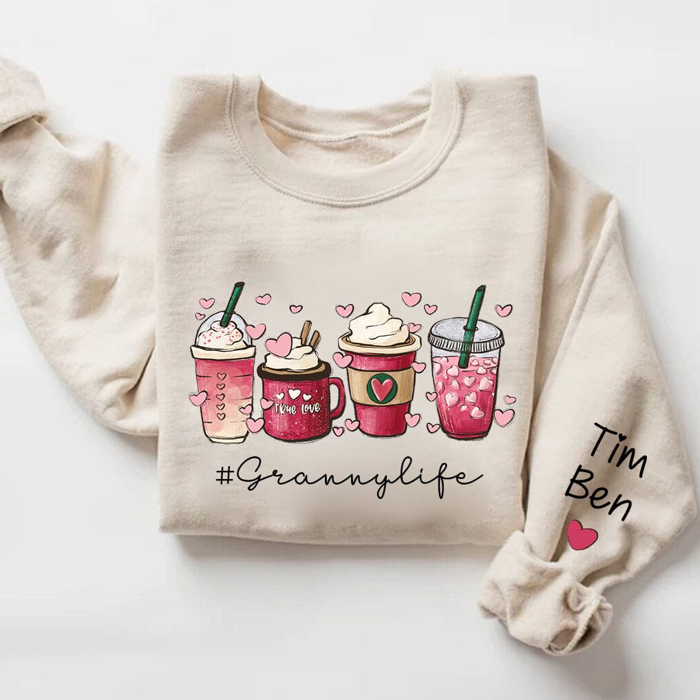 Valentine's Day Coffee Grandma life With Grandkids Name Personalized Sweatshirt HTN07DEC23NA3 2d sweatshirt HumanCustom - Unique Personalized Gifts Made Just for You 