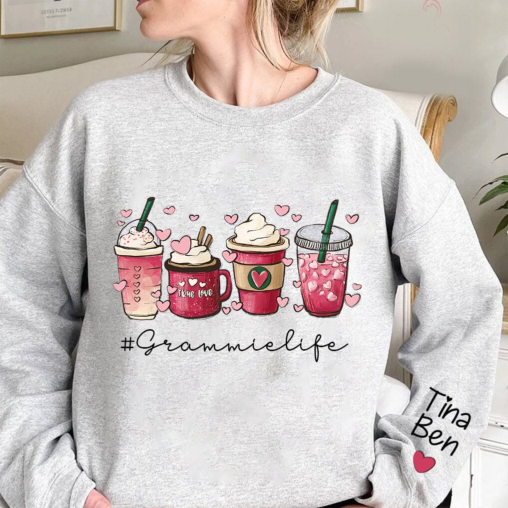 Valentine's Day Coffee Grandma life With Grandkids Name Personalized Sweatshirt HTN07DEC23NA3 2d sweatshirt HumanCustom - Unique Personalized Gifts Made Just for You 