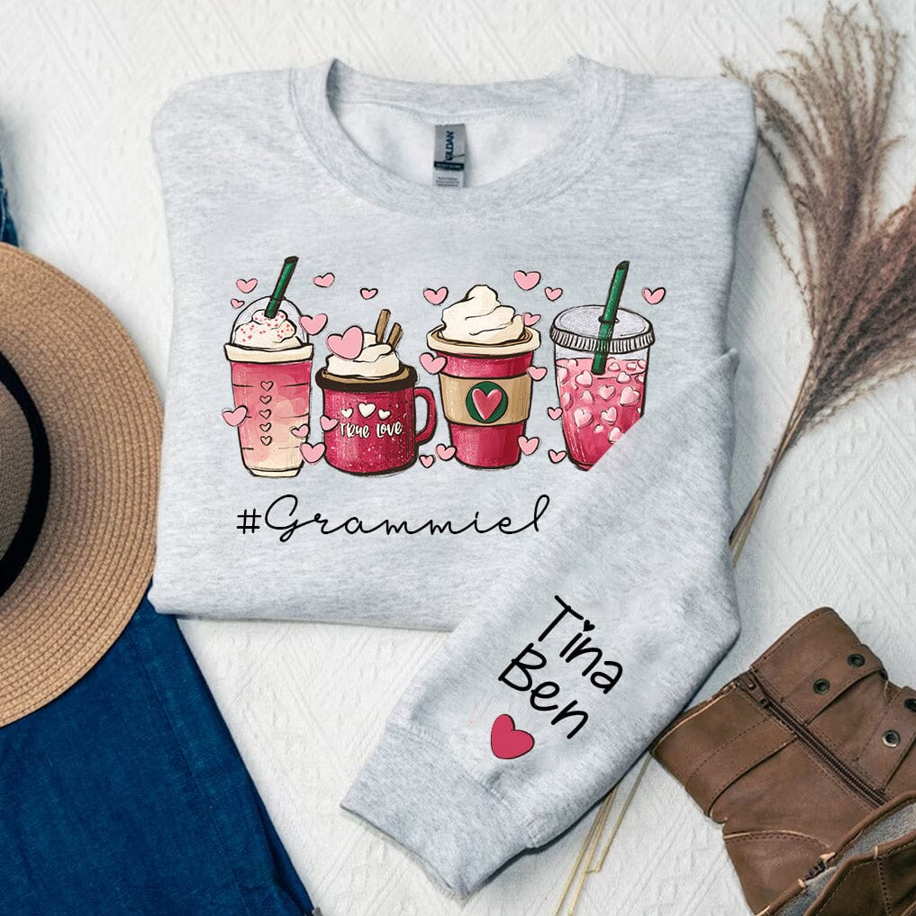 Valentine's Day Coffee Grandma life With Grandkids Name Personalized Sweatshirt HTN07DEC23NA3 2d sweatshirt HumanCustom - Unique Personalized Gifts Made Just for You 