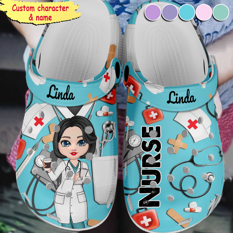 Pretty Nurse Doll CNA RN Healthcare Worker Personalized Clogs