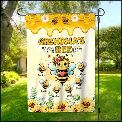 Grandma's reasons to bee happy Personalized Flag HTN07MAY24KL2