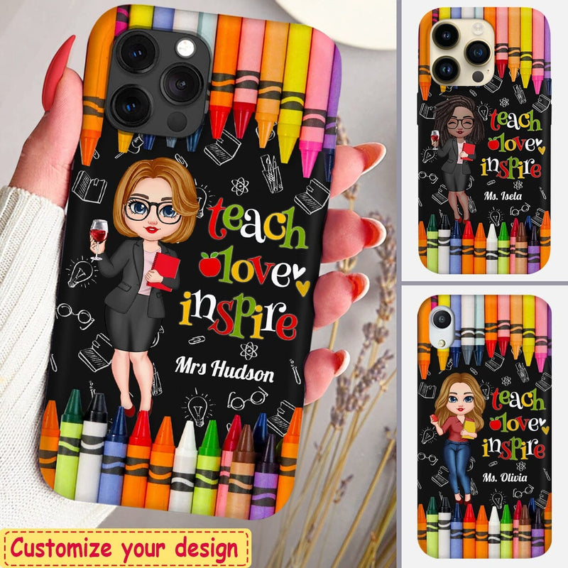 Discover Colorful Crayon Teach Love Inspire Cute Pretty Doll Teacher Dark Background Personalized Phone Case