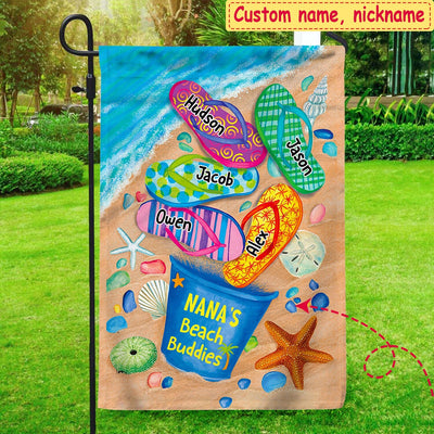 Nana's Beach Buddies Summer Flip Flop Personalized Flag Perfect Gift for Grandmas Moms Aunties HTN08MAY23CT2 Flag Humancustom - Unique Personalized Gifts Garden Flag (11.5" x 17.5")