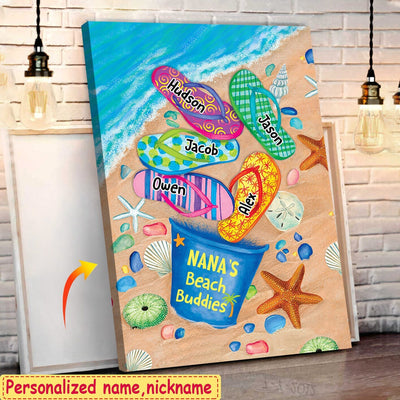 Nana's Beach Buddies Summer Flip Flop Personalized Vertical Canvas Perfect Gift for Grandmas Moms Aunties HTN08MAY23CT6 Canvas Humancustom - Unique Personalized Gifts 16x24in - Best Seller