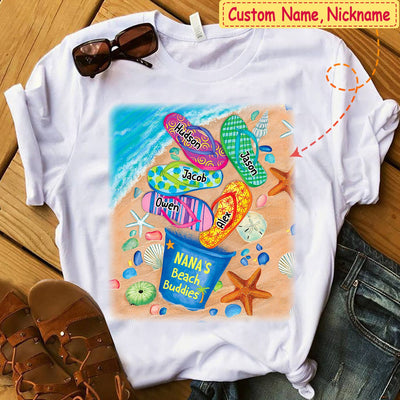 Nana's Beach Buddies Summer Flip Flop Personalized White T-shirt and Hoodie Perfect Gift for Grandmas Moms Aunties HTN08MAY23CT7 White T-shirt and Hoodie Humancustom - Unique Personalized Gifts Classic Tee White S