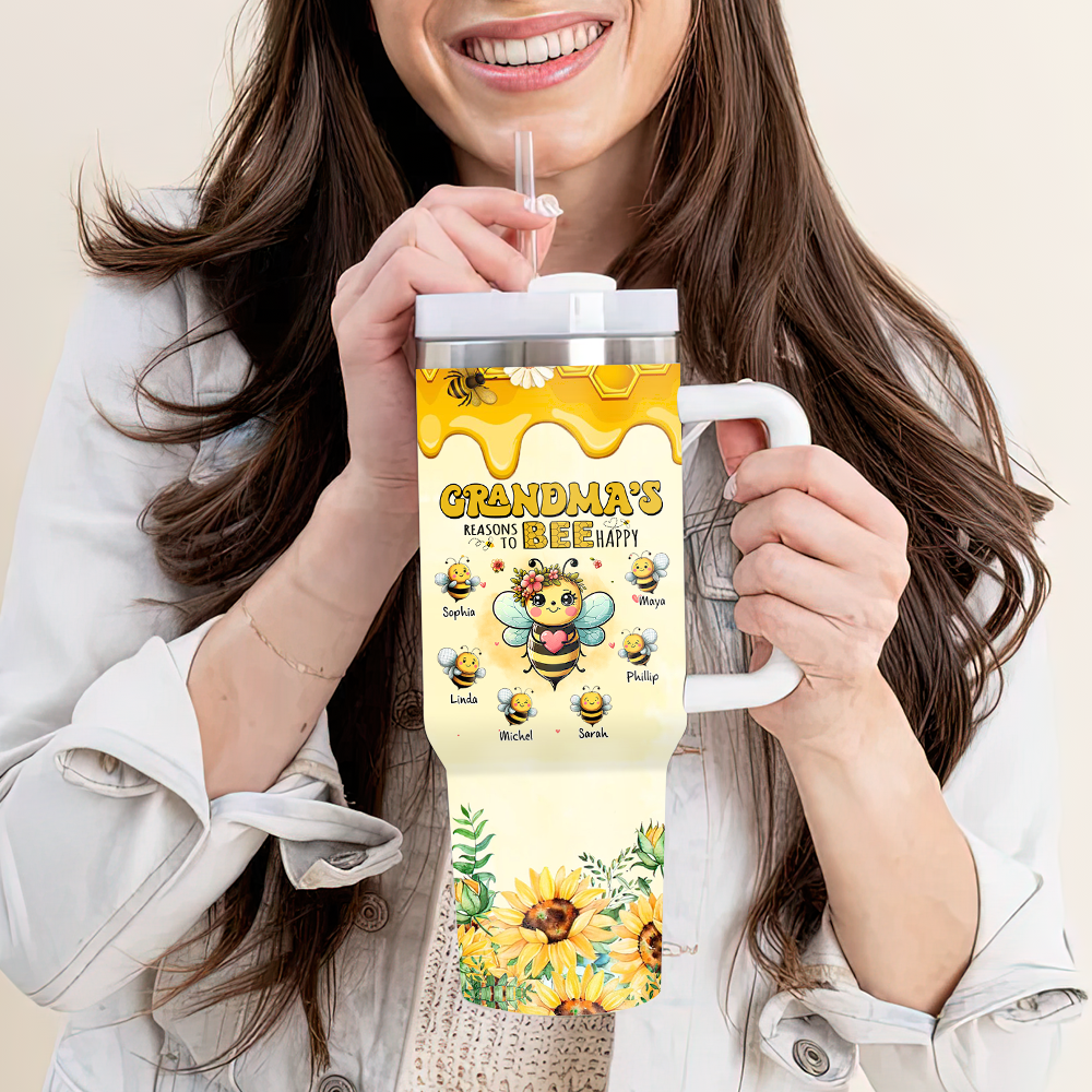 Grandma's reasons to bee happy Personalized Tumbler With Straw HTN08MAY24KL1