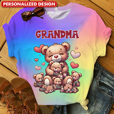 Cute Bear Grandma Colorful Background Personalized 3D T-shirt HTN09APR24TP1