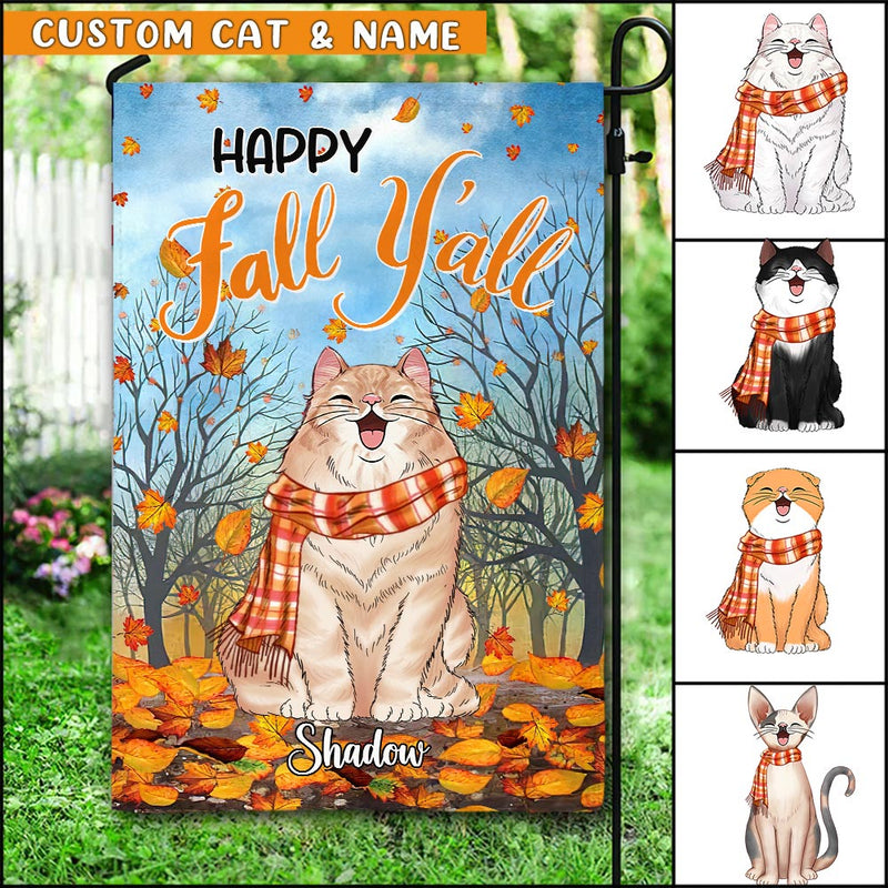 Happy Fall y'all Cute Cat Kitten Fall Season Personalized Flag Gift for Cat Lovers