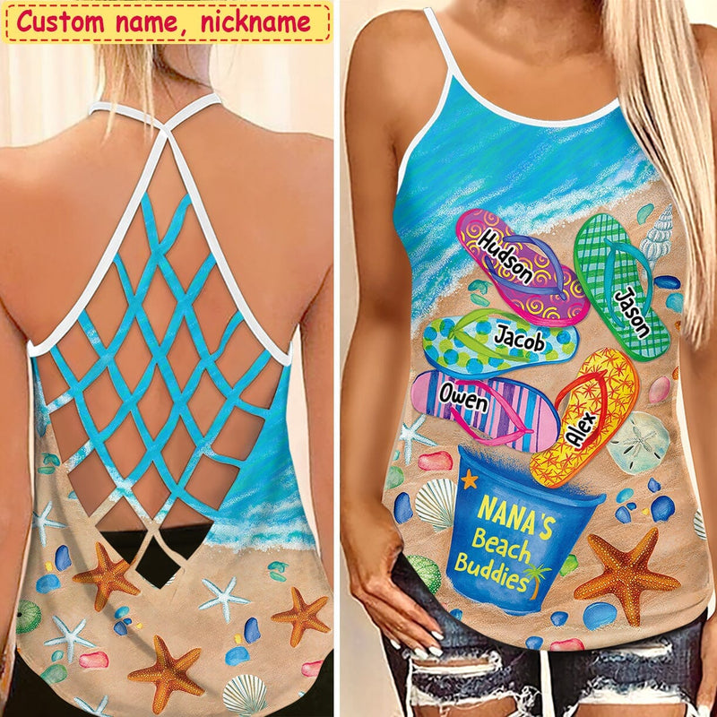 Discover Nana's Beach Buddies Summer Flip Flop Personalized Woman Cross Tank Top Perfect Gift for Grandmas Moms Aunties