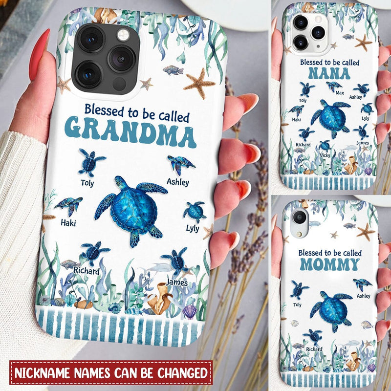 Discover Blessed to be Called Grandma Cute Turtle Grandkids Personalized Ocean Background Phone Case