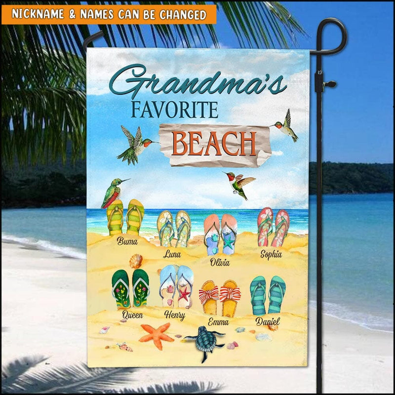Discover Grandma's Favorite Beach Flip Flop Grandkids On The Beach Personalized Flag Perfect Gift for Grandmas Moms Aunties