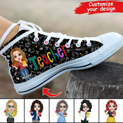 Pretty Doll Teacher Personalized High Top Shoes Perfect Teacher's Day Gift HTN10APR23CT2 High Top Shoes Humancustom - Unique Personalized Gifts Women White US 5