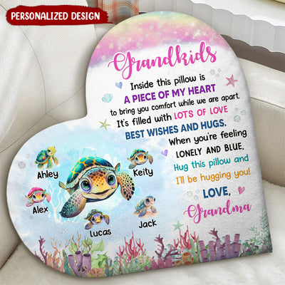 Grandma Cute Ocean Turtle Grandkids Personalized Heart Shaped Pillow HTN10APR24VA1