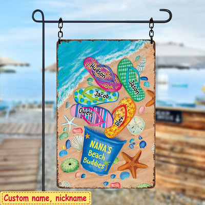 Nana's Beach Buddies Summer Flip Flop Personalized Metal Sign Perfect Gift for Grandmas Moms Aunties HTN10MAY23CT3 Metal Sign Humancustom - Unique Personalized Gifts 17.5" x 12.5"