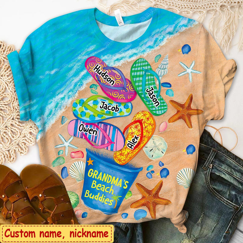 Grandma s Beach Buddies Summer Flip Flop Personalized 3D T shirts