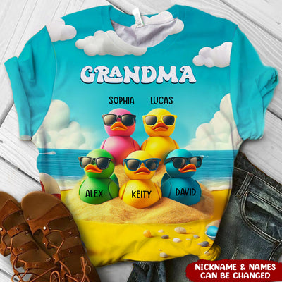 Ducklings Grandkids Summer Beach Personalized 3D T-shirt Gift for Grandmas Moms Aunties HTN11APR24VA3