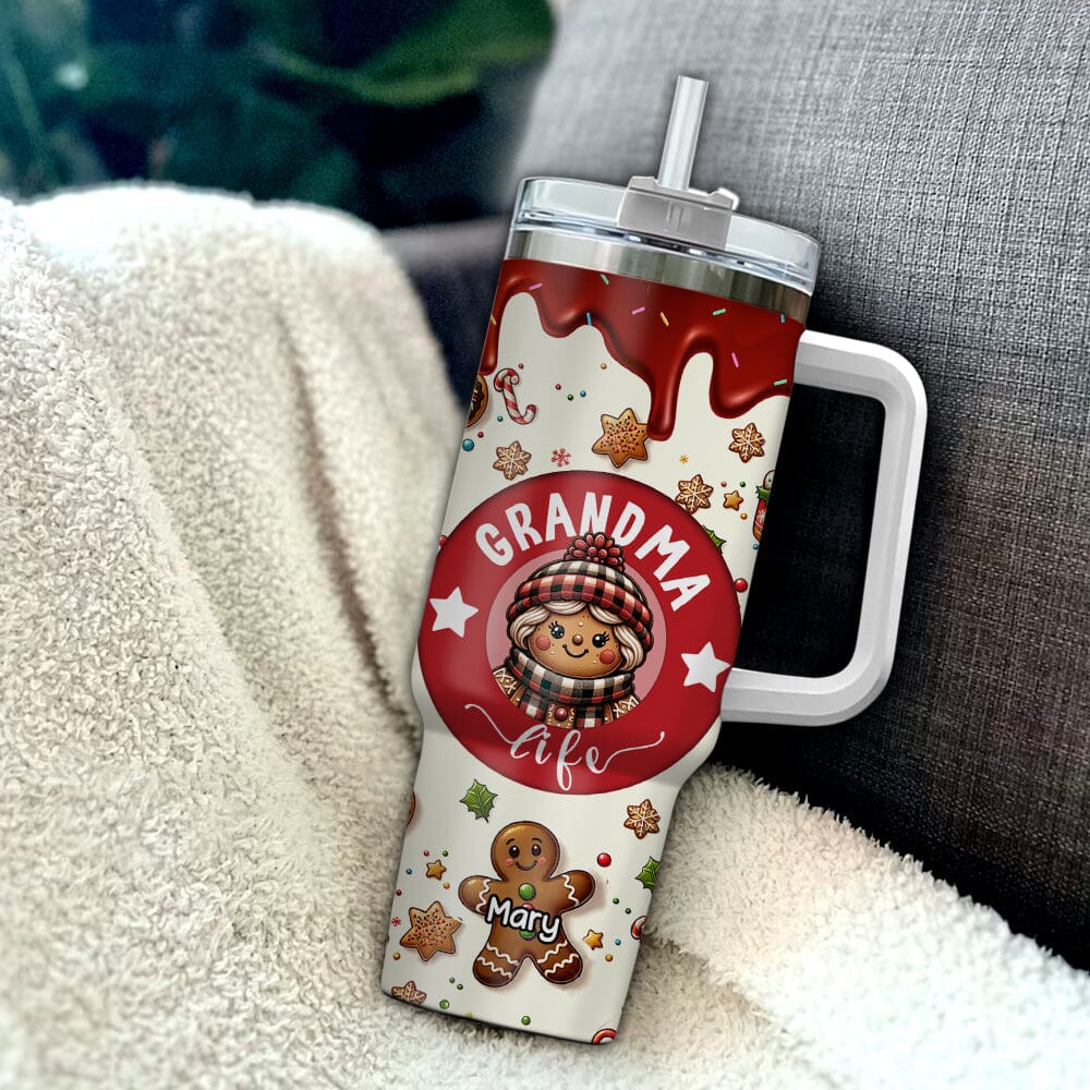 Christmas Gingerbread Grandkids Personalized Tumbler With Straw Gift for Grandmas Moms Aunties HTN11DEC23NA1 Tumbler With Straw HumanCustom - Unique Personalized Gifts Made Just for You 