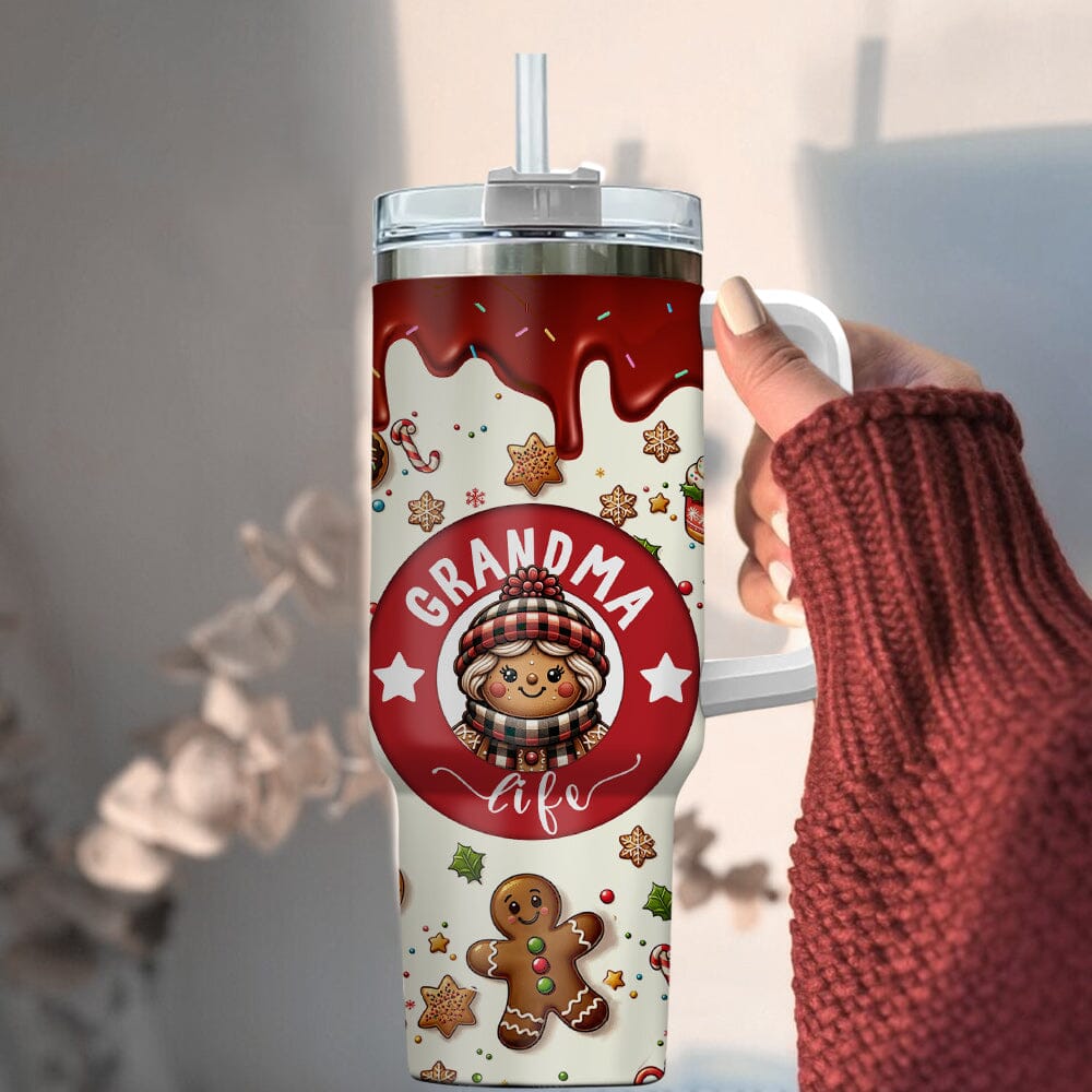 Christmas Gingerbread Grandkids Personalized Tumbler With Straw Gift for Grandmas Moms Aunties HTN11DEC23NA1 Tumbler With Straw HumanCustom - Unique Personalized Gifts Made Just for You 