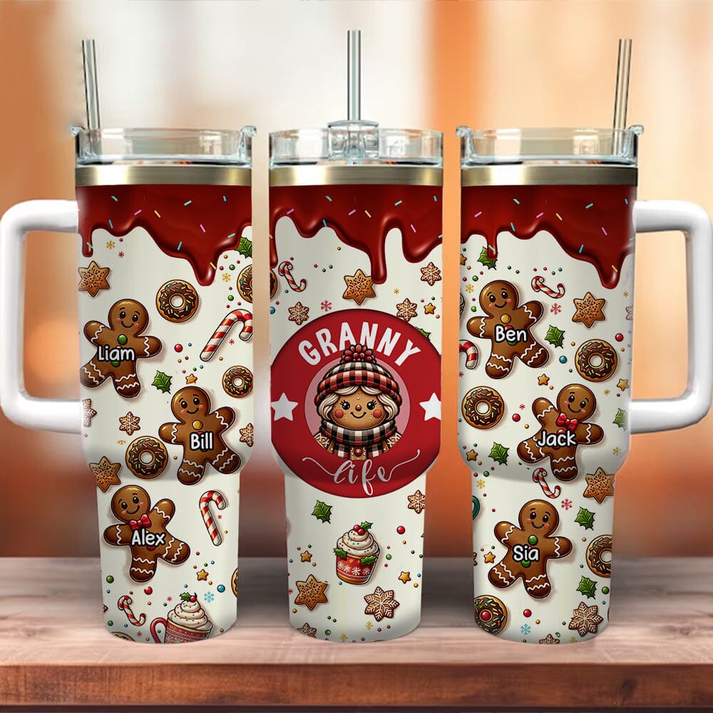 Christmas Gingerbread Grandkids Personalized Tumbler With Straw Gift for Grandmas Moms Aunties HTN11DEC23NA1 Tumbler With Straw HumanCustom - Unique Personalized Gifts Made Just for You 