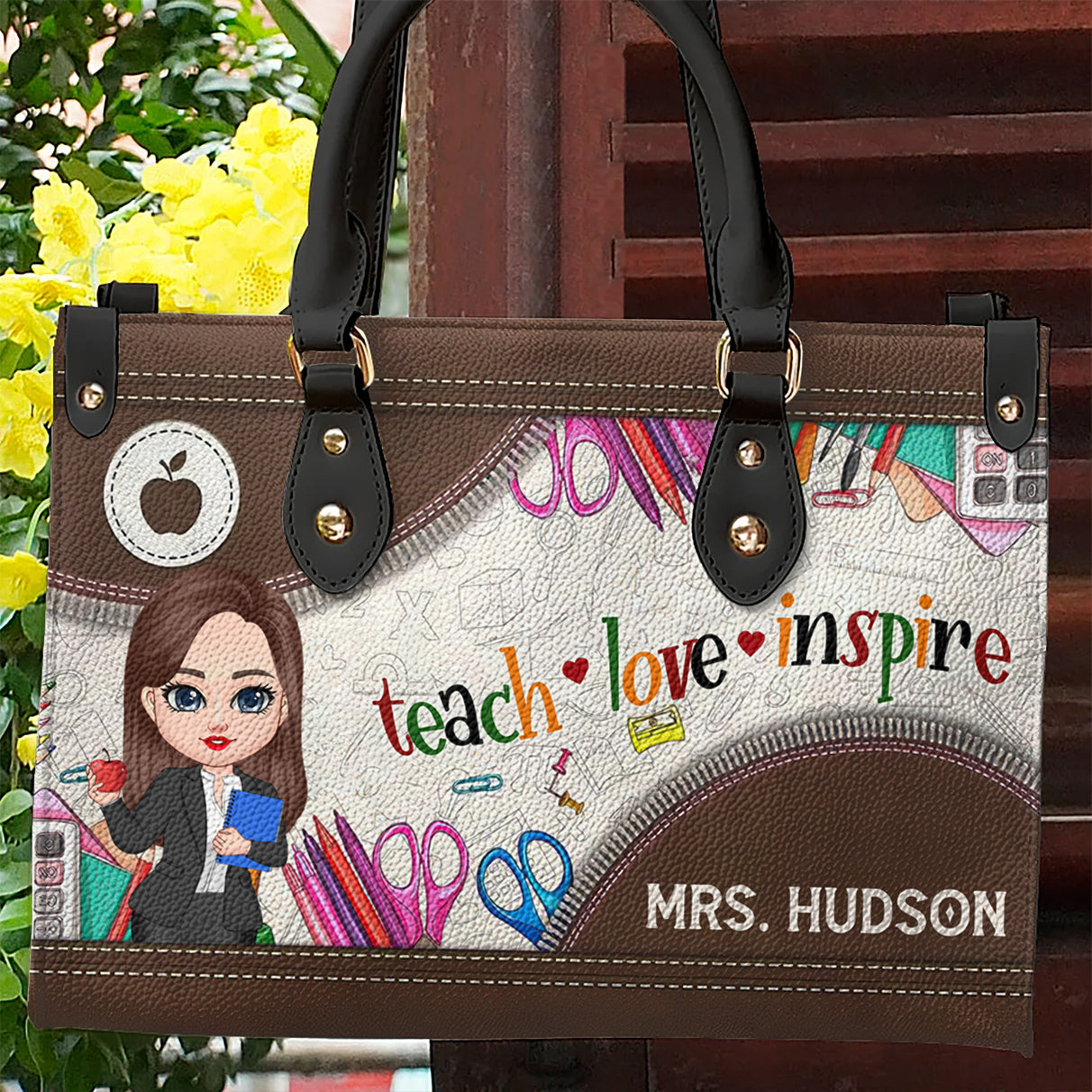 Teach Love Inspire Teacher Counselor Educator Personalized Leather Handbag HTN11DEC23NA4