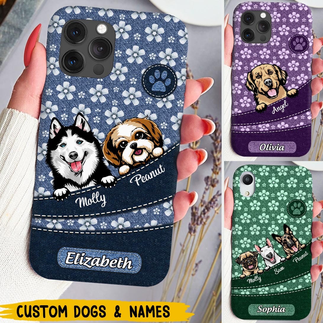 Flower Denim Pattern Cute Cat Kitten Dog Puppy Pet Personalized Phone case Pawfect Gift for Dog and Cat Lovers HTN11DEC23VA1 Silicone Phone Case HumanCustom - Unique Personalized Gifts Made Just for You 