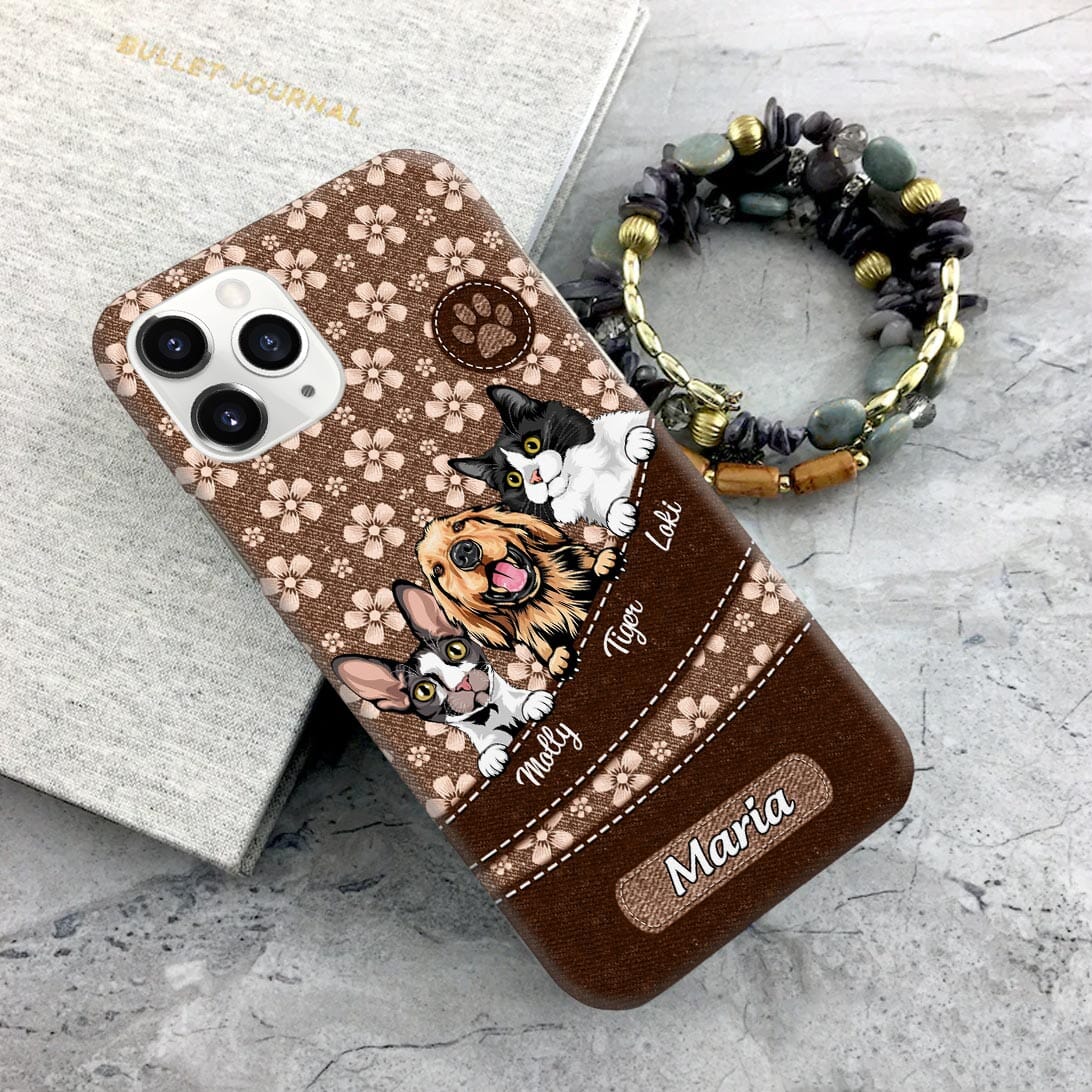 Flower Denim Pattern Cute Cat Kitten Dog Puppy Pet Personalized Phone case Pawfect Gift for Dog and Cat Lovers HTN11DEC23VA1 Silicone Phone Case HumanCustom - Unique Personalized Gifts Made Just for You 