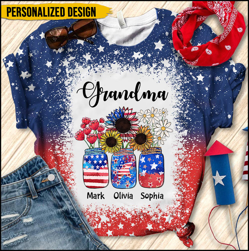 Discover Grandma Flower Vase Custom Grandkids Name 4th of July Personalized 3D T-shirt