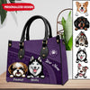 Personalized Dogs And Cats Names Purple Leather HandBag Gift For Dog and Cat Lovers HTN11NOV22VA1 Leather Handbag Humancustom - Unique Personalized Gifts Black