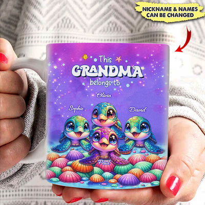 This Grandma belongs to Colorful Turtles Personalized White Mug HTN12APR24VA2