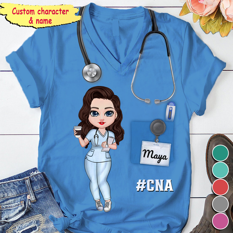Discover Nurse Scrub CNA RN Healthcare Worker Personalized V-neck 3D T-shirt