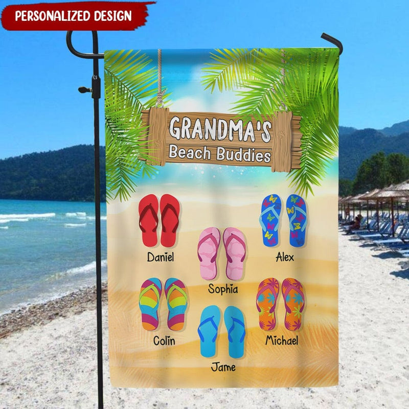 Discover Grandma's Beach Buddies Cute Flipflop Grandkids On Summer Beach Personalized Flag Perfect Gift for Grandmas Moms Aunties