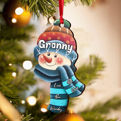 Cute Christmas Snowman Grandma With Grandkids Name Personalized Wood Custom Shape Ornament HTN12OCT23NA1 Wood Custom Shape Ornament HumanCustom New