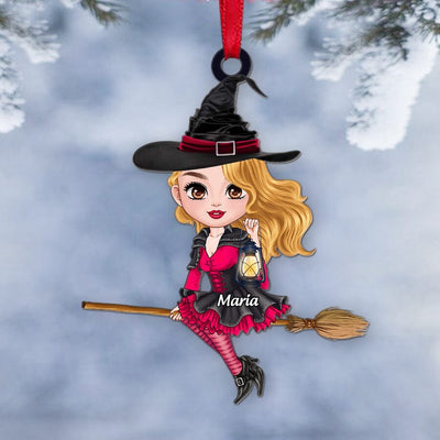 Cute Girl Witch On Broom Personalized Acrylic Ornament Perfect Christmas Gift HTN12OCT23VA1 Acrylic Ornament HumanCustom New