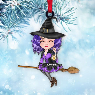 Cute Girl Witch On Broom Personalized Acrylic Ornament Perfect Christmas Gift HTN12OCT23VA1 Acrylic Ornament HumanCustom New Pack 1