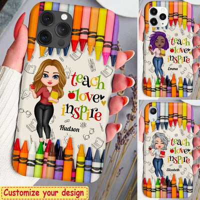 Colorful Crayon Teach Love Inspire Cute Pretty Doll Teacher Personalized Phone case Perfect Teacher's Day Gift HTN13APR23CT1 Silicone Phone Case Humancustom - Unique Personalized Gifts Iphone iPhone 14