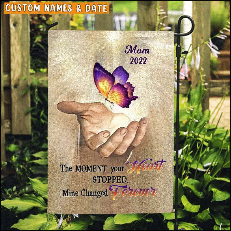 The Moment your heart stopped Mine changed Forever Memorial Butterfly Personalized Flag