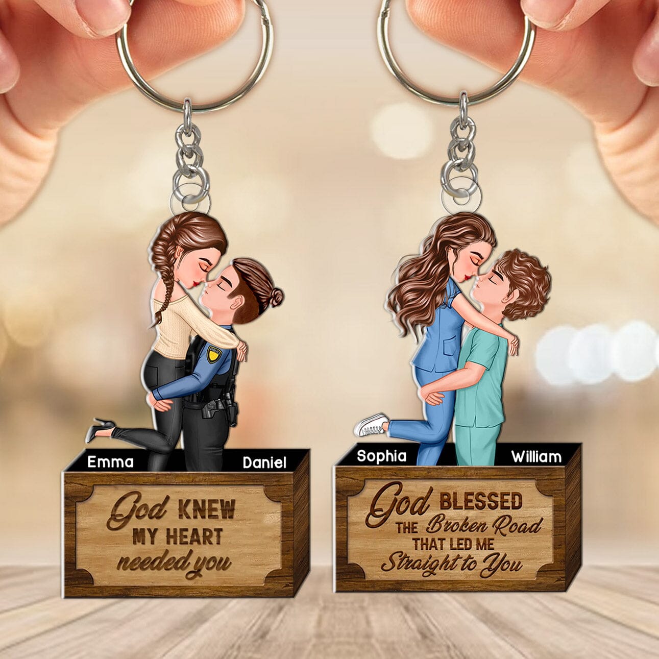 Personalized Couple Portrait, Firefighter, Nurse, Police Officer, Teacher Acrylic Keychain Gifts by Occupation HTN13DEC23VA1 Acrylic Keychain HumanCustom - Unique Personalized Gifts Made Just for You 