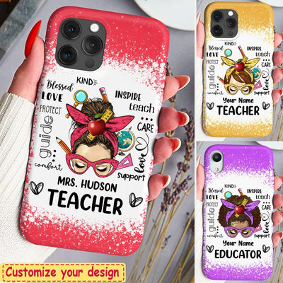 Messy Bun Teacher Typography Personalized Phone case HTN13FEB23CT1 Silicone Phone Case Humancustom - Unique Personalized Gifts Iphone iPhone 14