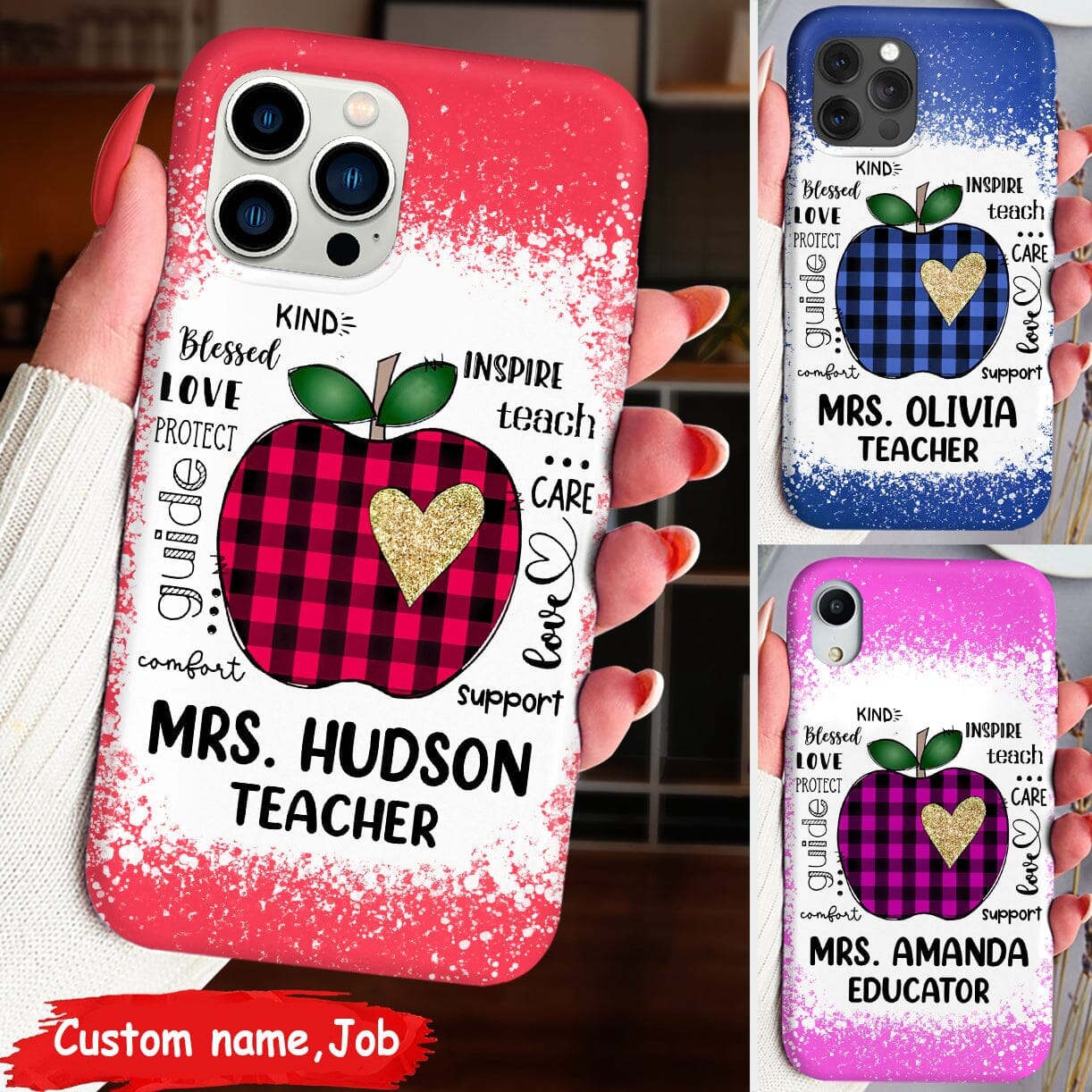 Cute Apple Teacher Counselor Educator Typography Personalized Phone case Perfect Teacher's Day Gift HTN13MAR23CT2 Silicone Phone Case Humancustom - Unique Personalized Gifts Iphone iPhone 14 