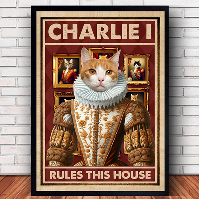 Funny Upload Photo Cat Dog Pet Rules This House Personalized Framed Canvas Print HTN14DEC23KL1